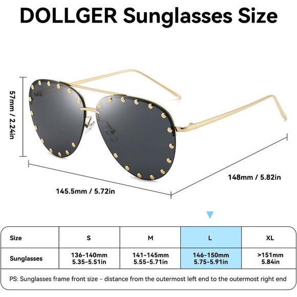 Women Studded Fashion Studded Aviator Sunglasses Metal Frame UV 400 - Picture 5 of 6